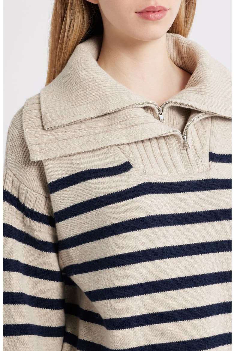 Ilaria Stripe Half Zip Wool Pullover, Alternate, color, OAT