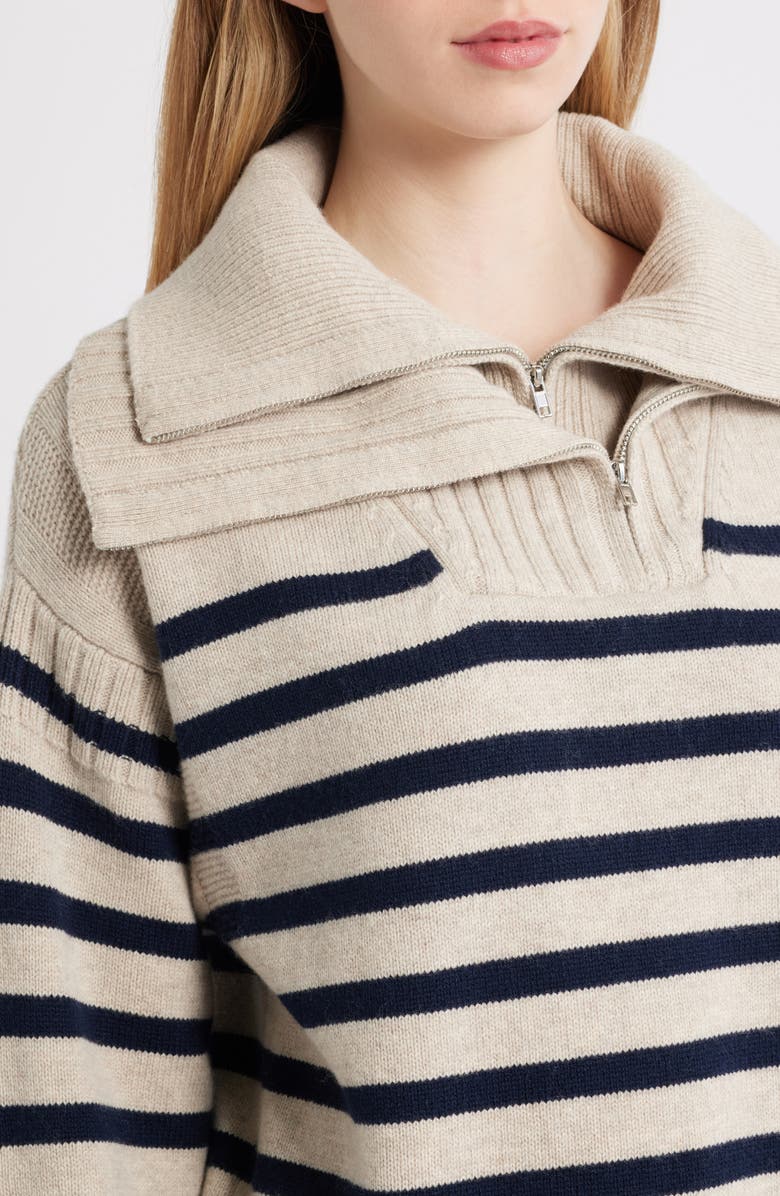 rag & bone Ilaria Stripe Half Zip Wool Pullover, Alternate, color, Oat