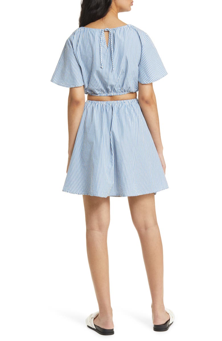 Topshop Stripe Cutout Cotton Dress, Alternate, color, Blue