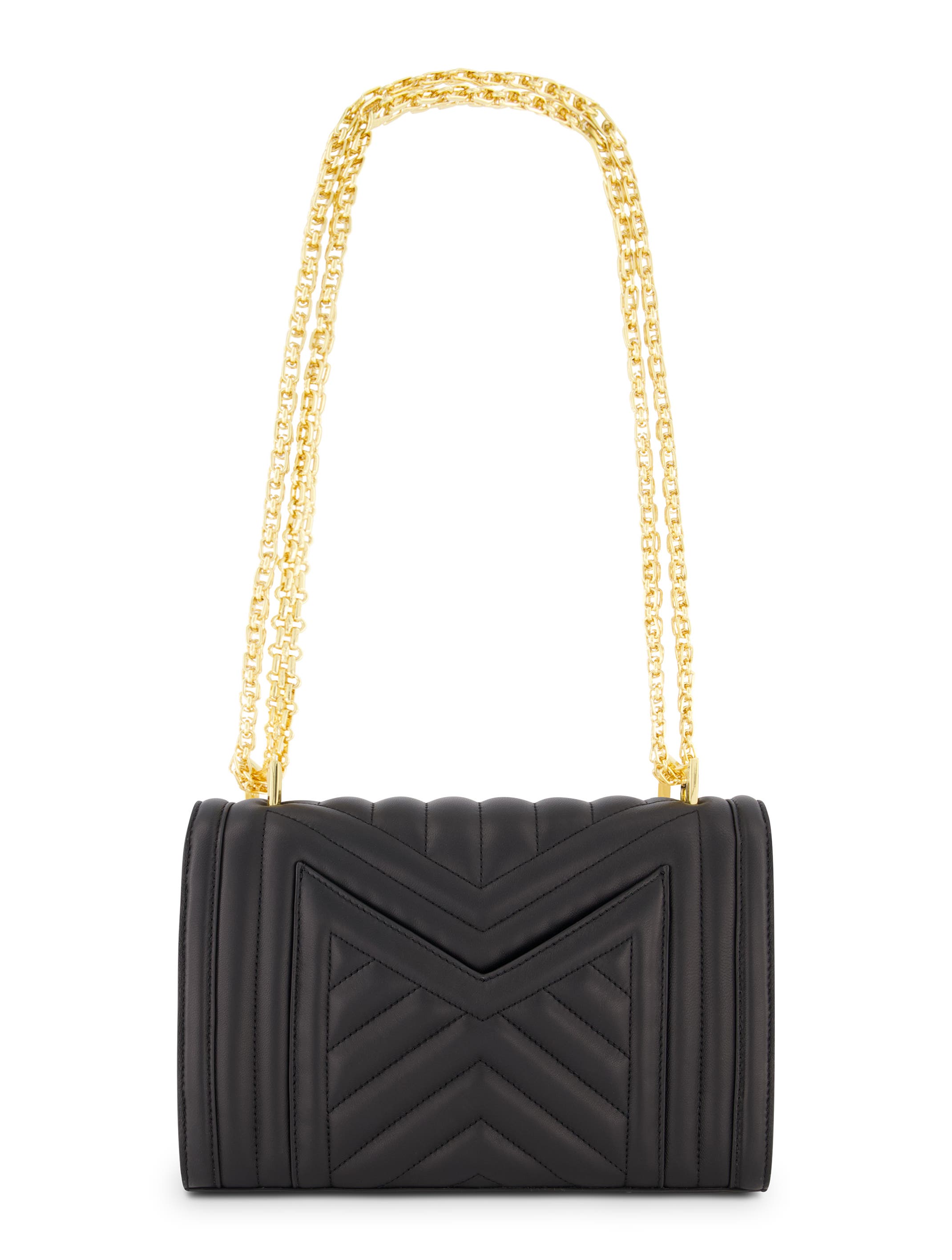 Mac Duggal Gold Chain Quilted Napa Leather Handbag, Alternate, color, Black