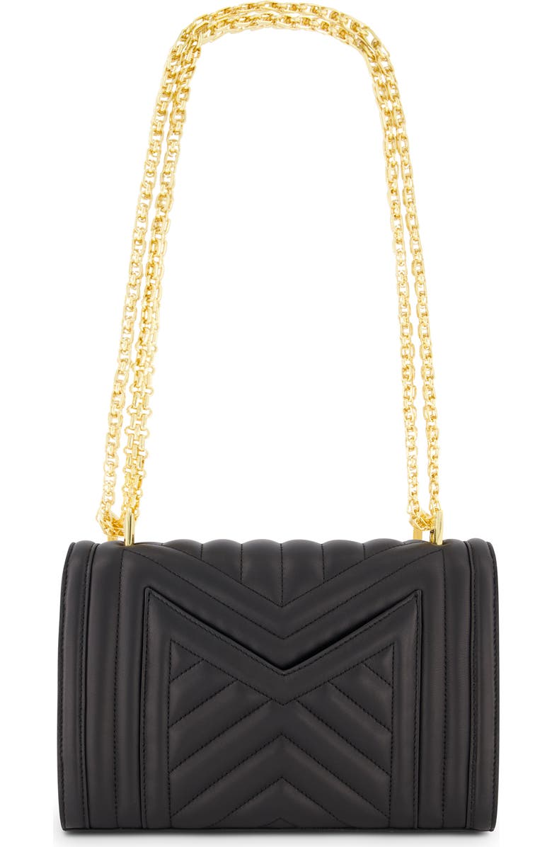 Mac Duggal Gold Chain Quilted Napa Leather Handbag, Alternate, color, Black
