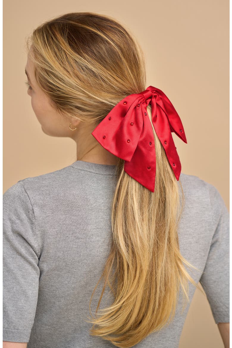 Satin Rhinestone Bow Scrunchie (Limited Edition), Alternate, color, NO COLOR