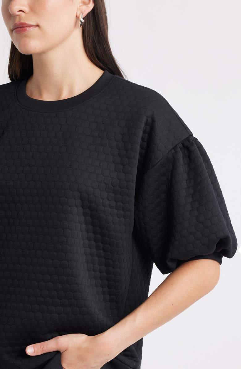 Caslon<sup>®</sup> Jacquard Puff Sleeve Sweatshirt, Alternate, color, Black
