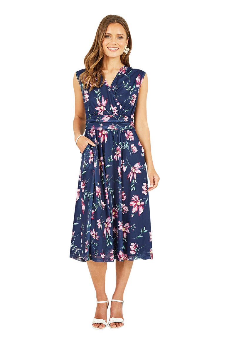 Mesh Stretch Midi Dress, Main, color, Navy