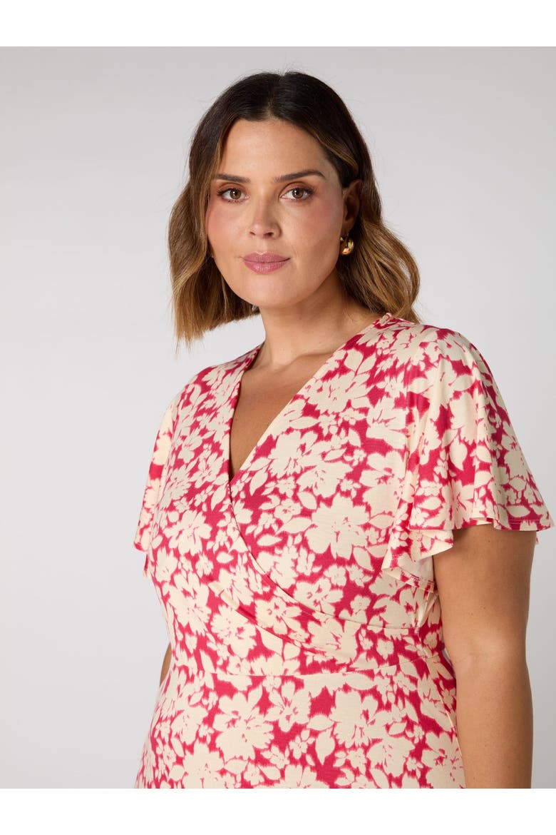 Floral Print Flutter Sleeve Wrap Dress, Alternate, color, Print