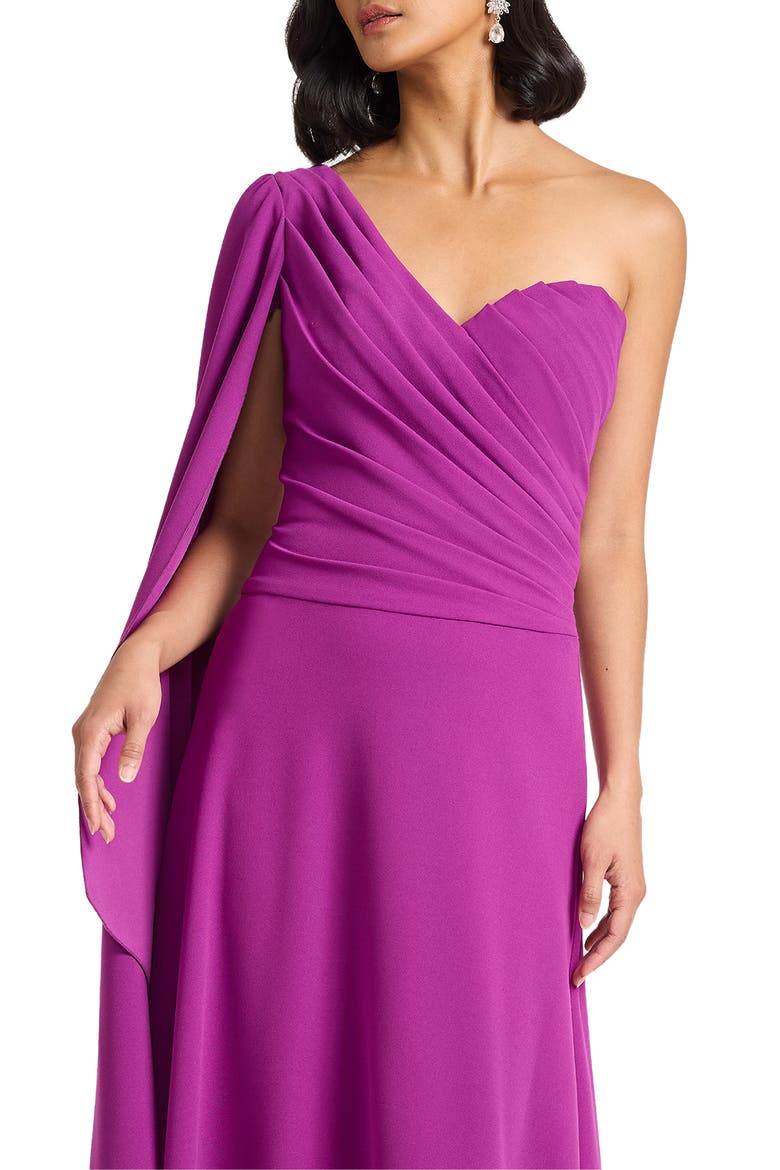 One Shoulder Cape Sleeve Crepe Gown, Alternate, color, MAGENTA