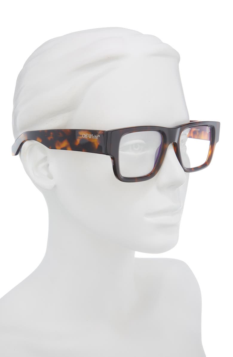 Off-White 52mm Blue Light Filtering Square Glasses, Alternate, color, Havana Blue Block