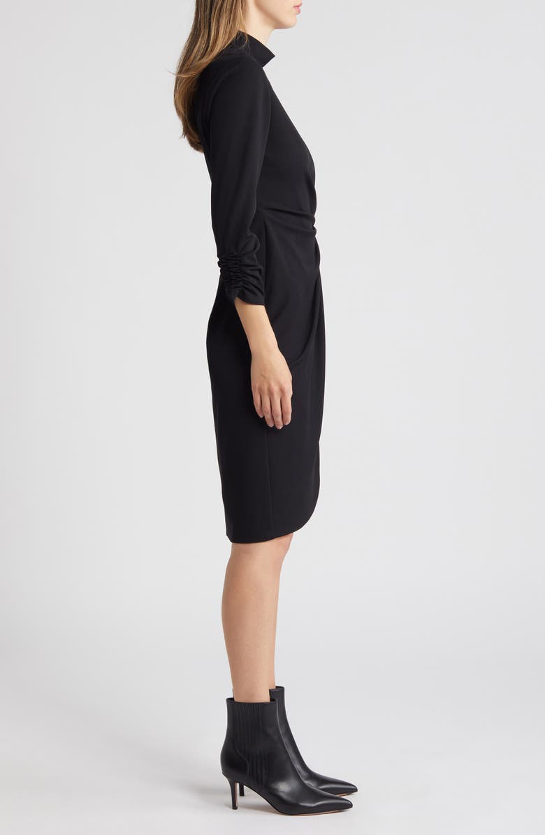 Tahari ASL Mock Neck Side Twist Sheath Dress, Alternate, color, Black
