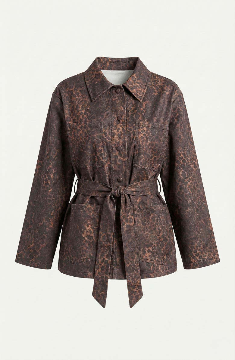 Knit & Lounge Long Sleeve Utility Jacket with Belted Waist and Patch Pockets, Alternate, color, Animal, Brown