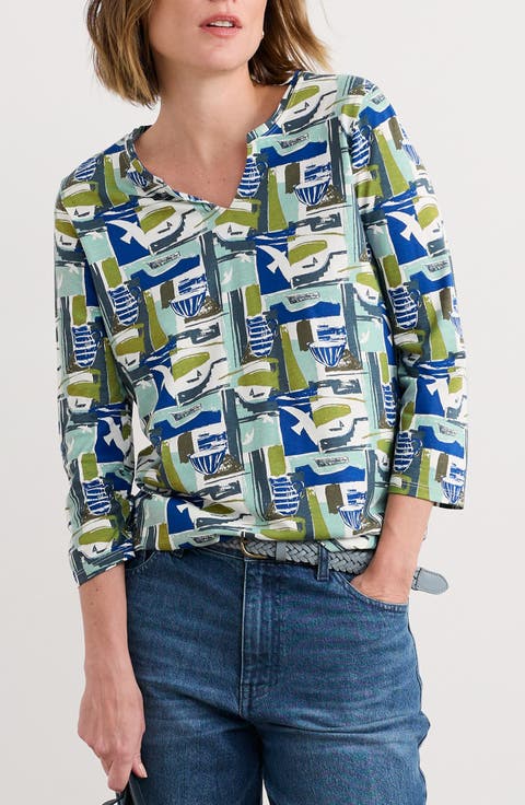 Kellow Print Three Quarter Sleeve Jersey Top