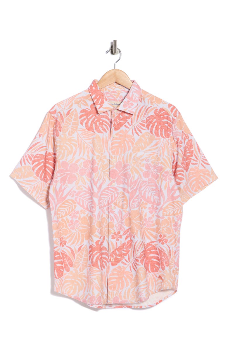 Tommy Bahama Falling Monstera Short Sleeve Button-Up Shirt, Main, color, Clarete