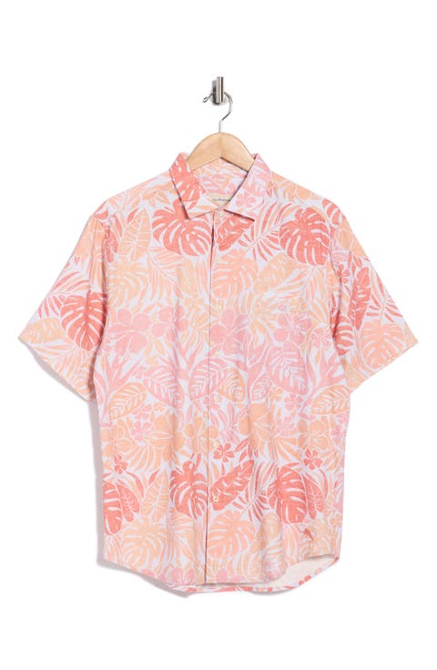 Falling Monstera Short Sleeve Button-Up Shirt