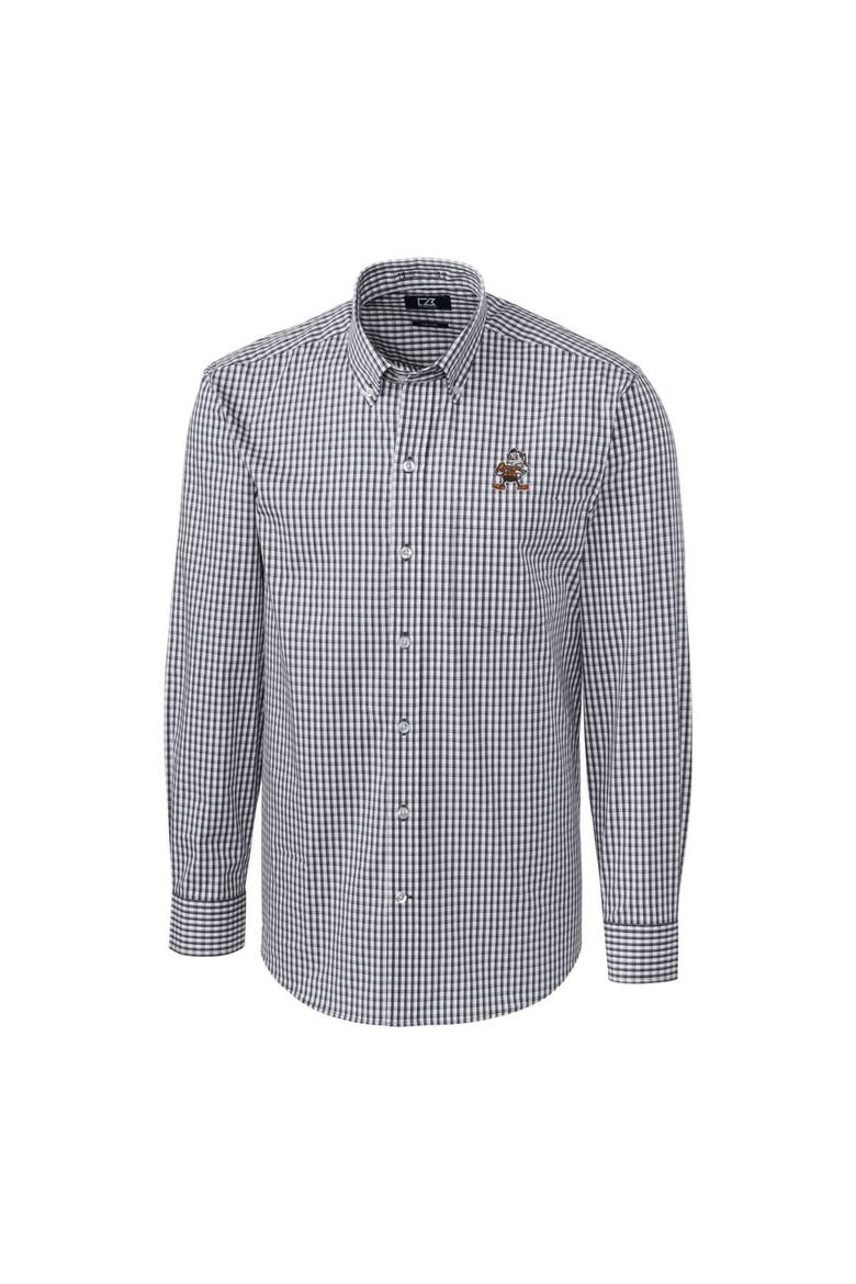 Men's Cutter & Buck Charcoal Cleveland Browns Throwback Logo Easy Care Stretch Gingham Long Sleeve Button-Down Shirt, Alternate, color, Charcoal