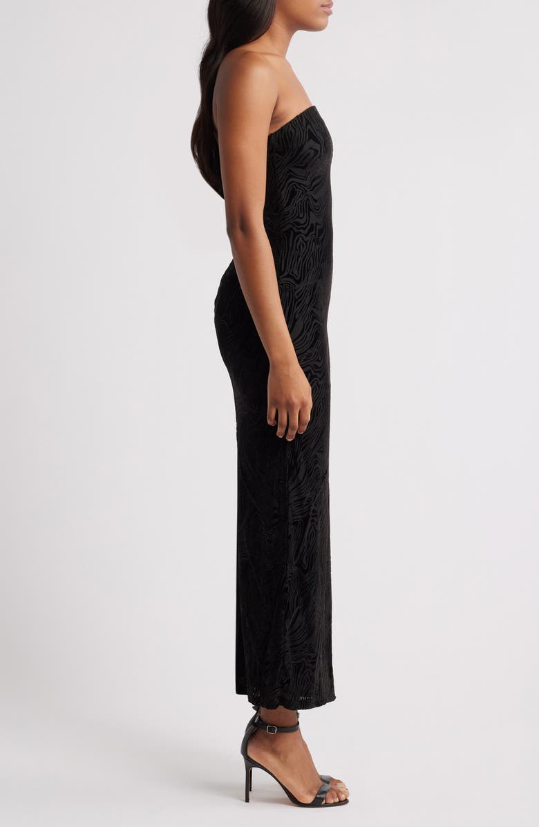 Rare London Strapless Burnout Mesh Maxi Dress, Alternate, color, Black