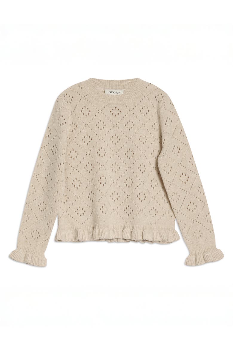 Pointelle Ruffle Sweater, Alternate, color, Cream