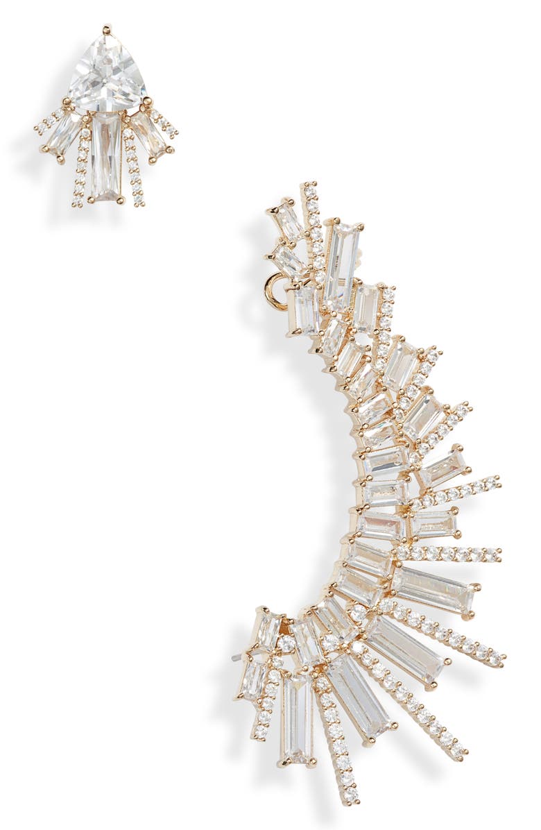 Nordstrom Baguette Cubic Zirconia Mismatched Ear Crawler and Stud Earrings, Main, color, 