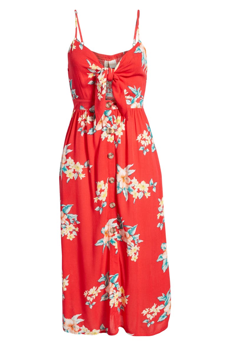 Button Front Keyhole Dress, Alternate, color, RED FLORAL