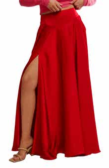Free People Chilco Side Slit Satin Maxi Skirt