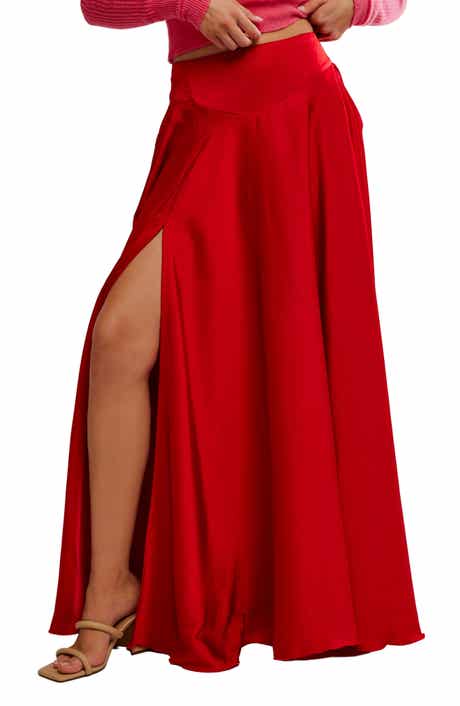 Free People Chilco Side Slit Satin Maxi Skirt