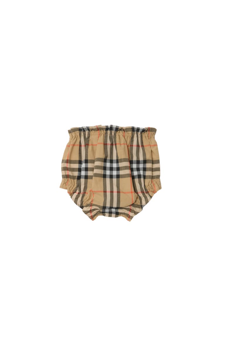 Burberry Check Cotton Dress with Bloomers, Alternate, color, Sand Beige
