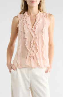 JASON WU Ruffle Front Sleeveless Button-Up Top