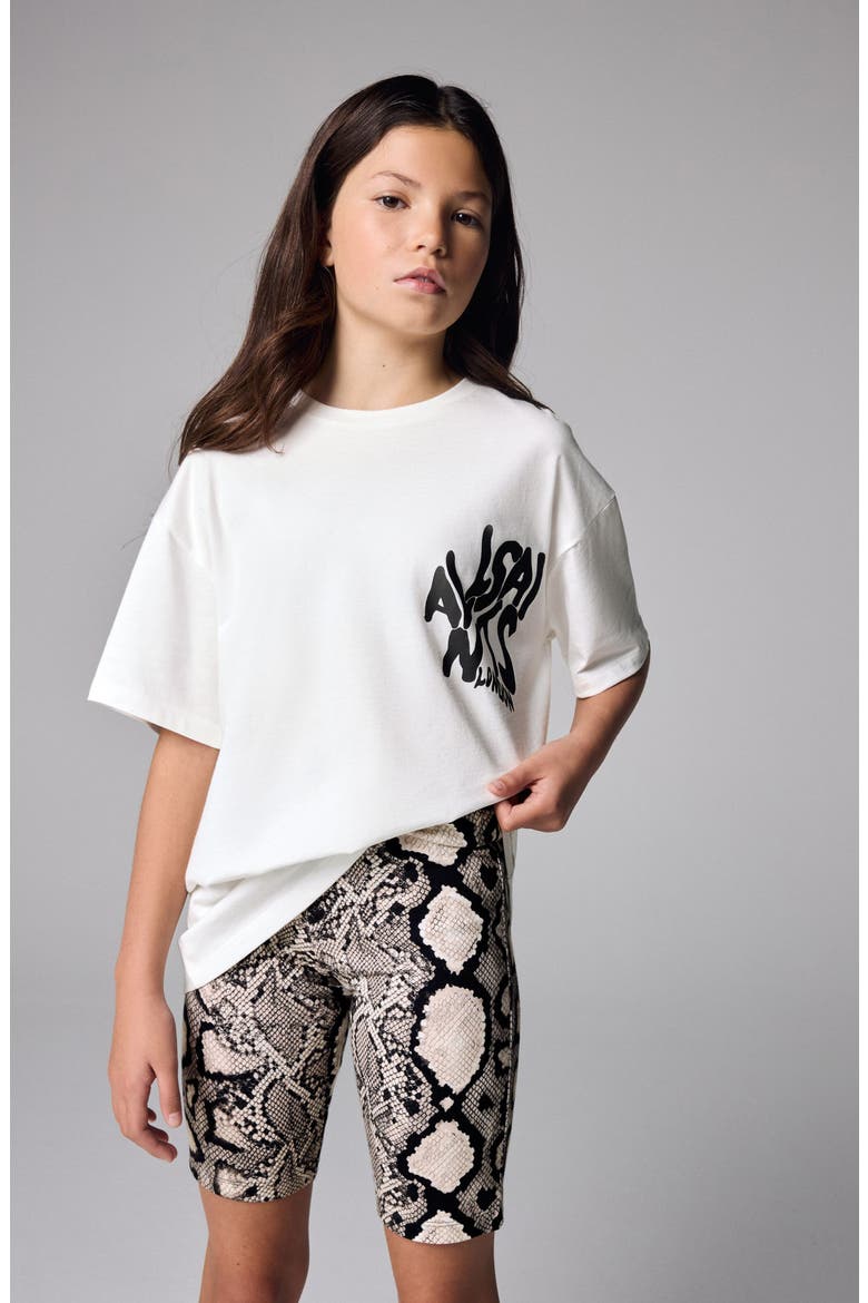 Kids' Orlando Graphic T-Shirt & Snake Print Bike Shorts Set, Alternate, color, WHITE