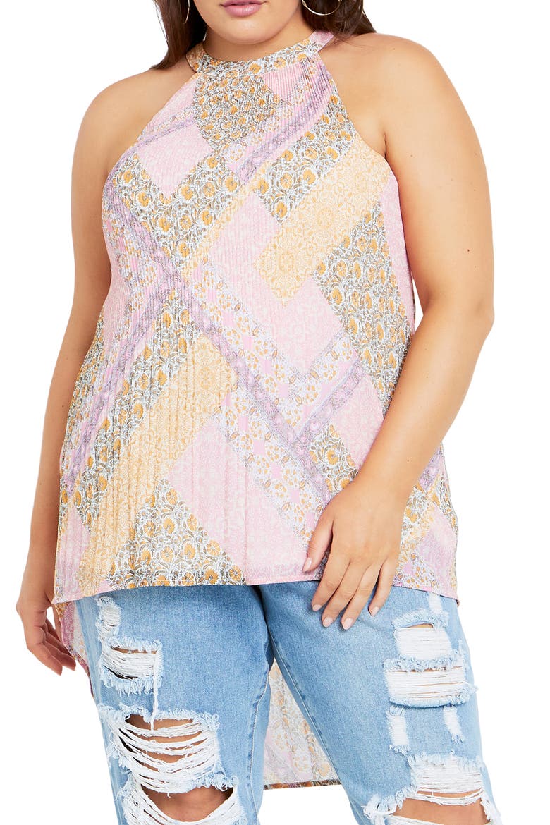 Kayla Pleated High-Low Top, Main, color, PRINT
