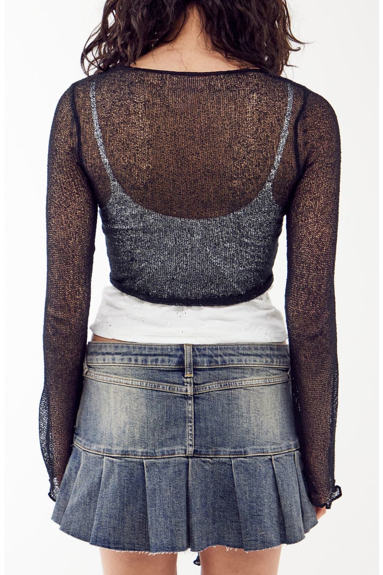 Sheer Tie Front Cardigan, Alternate, color, BLACK