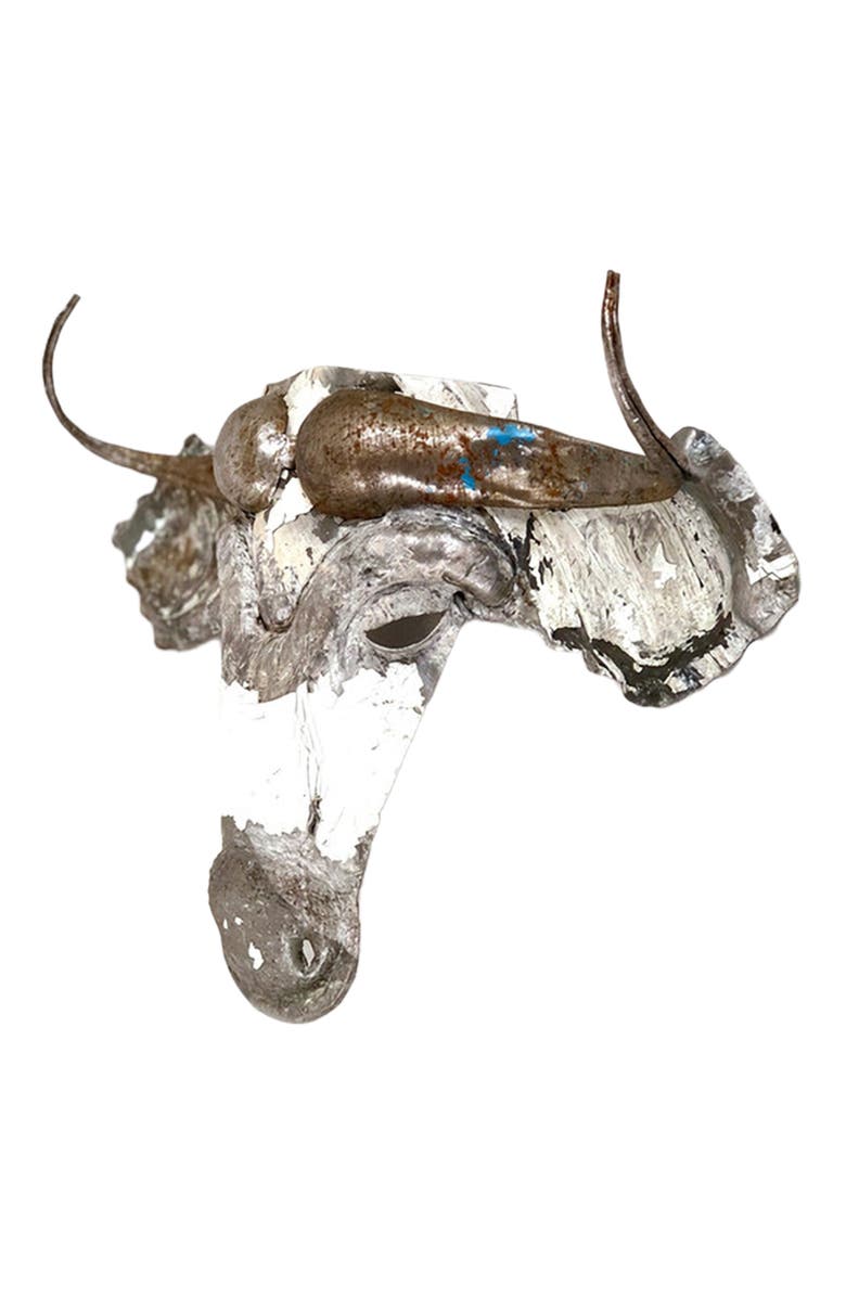 Mbare Wildebeest Animal Mask - Recycled Metal Wall Art, Alternate, color, Grey