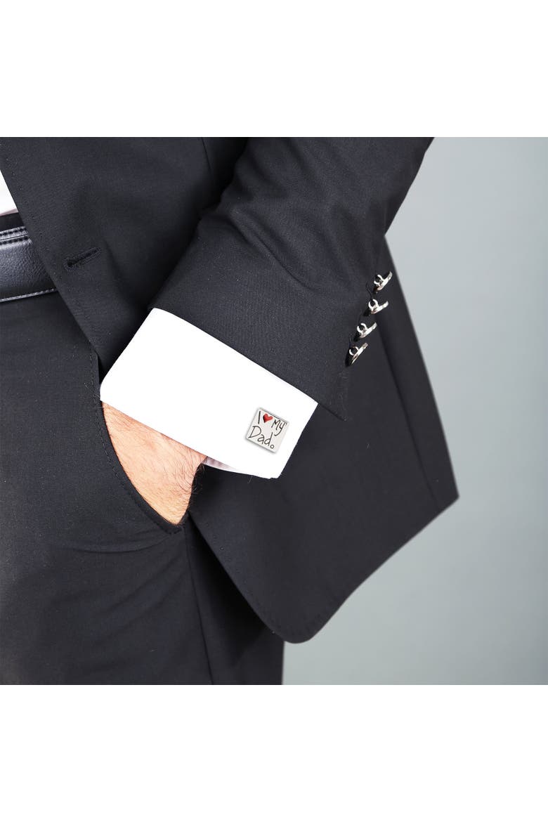 I Heart My Dad Cufflinks with Red Enamel Accent, Alternate, color, Silver