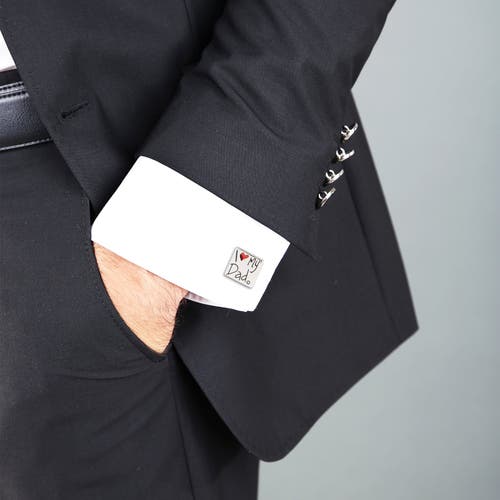 Link Up I Heart My Dad Cufflinks With Red Enamel Accent In Metallic
