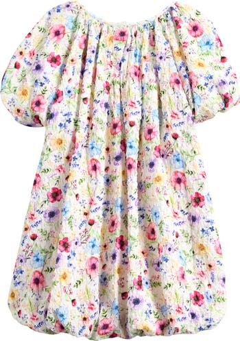 Kids' Puff Sleeve Floral Party Dress