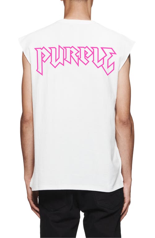 Purple Brand Textured Sleeveless Graphic T-shirt In White