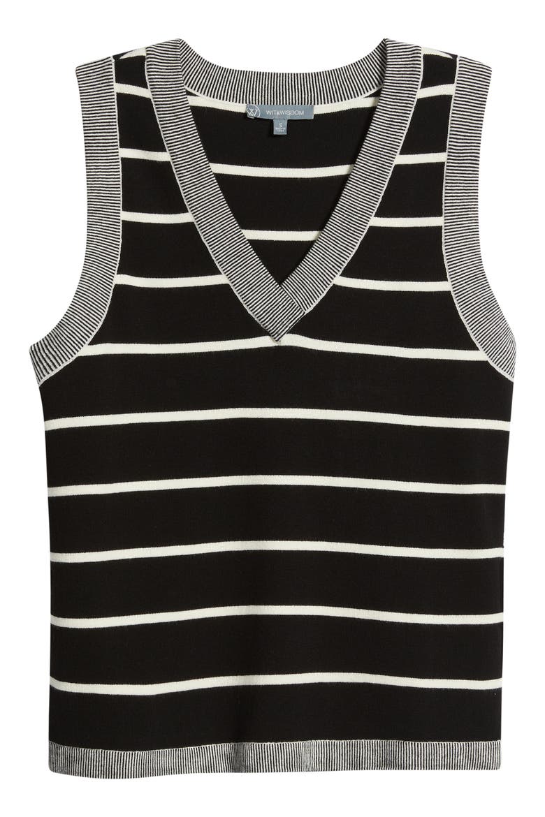 Stripe V-Neck Sweater Vest, Alternate, color, BLACK/ ECRU