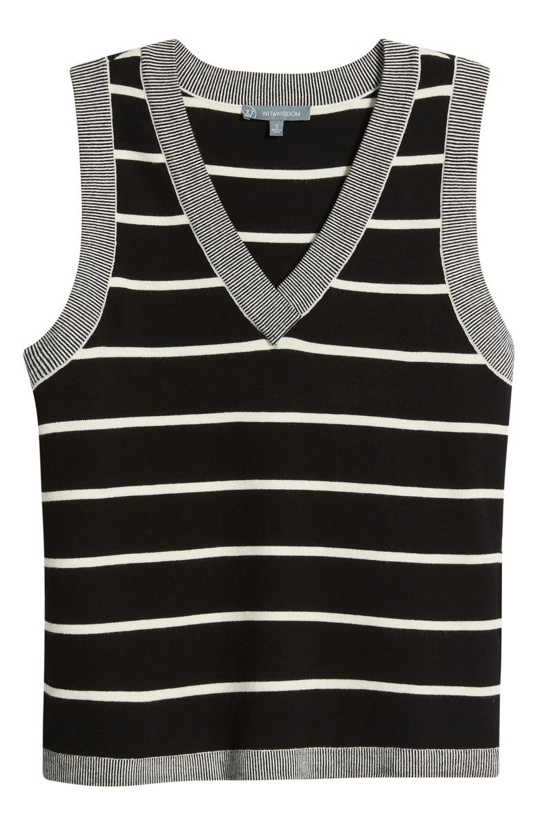 Wit & Wisdom Stripe V-Neck Sweater Vest, Main, color, Black/ Ecru