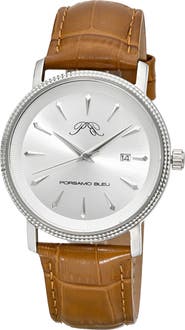 PORSAMO BLEU Veritas 2 Croc Embossed Leather Strap Watch, 40mm
