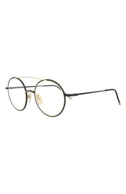 Thom Browne 50mm Round Optical Frames In Black Iron Gold