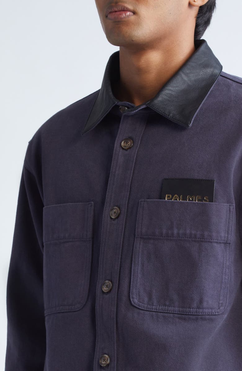 PALMES Leather Collar Twill Overshirt, Alternate, color, Dark Blue