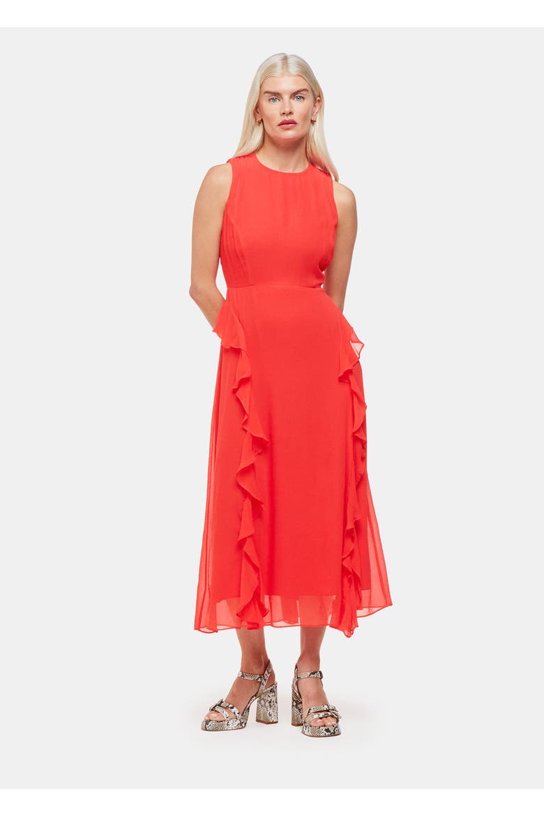 Nellie Frill Detail Midi Dress, Main, color, Red