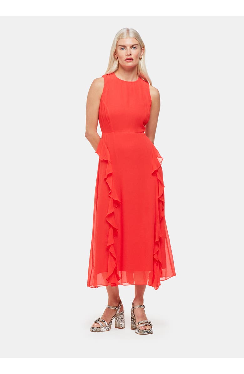 Whistles Nellie Frill Detail Midi Dress, Main, color, Red