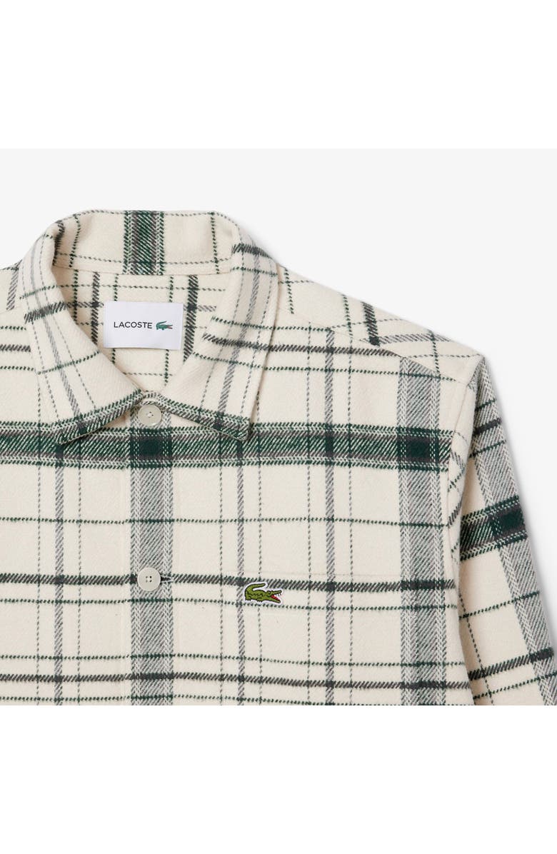 Lacoste Plaid Flannel Button-Up Overshirt, Alternate, color, White/ Green/ Grey Chine