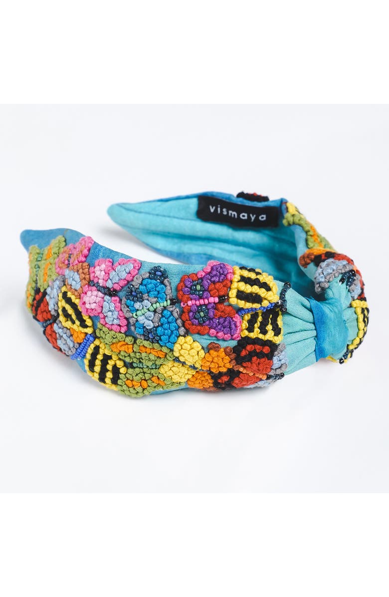 Vismaya Butterfly Embroidered Headband, Main, color, Blue