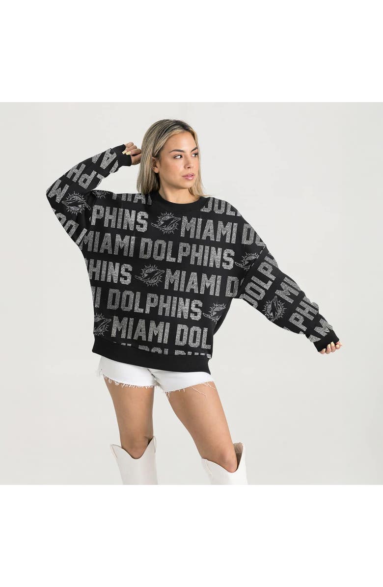 GAMEDAY COUTURE Women's Gameday Couture Black Miami Dolphins Oversized Hype Era Rhinestone Text Sweatshirt, Main, color, Black