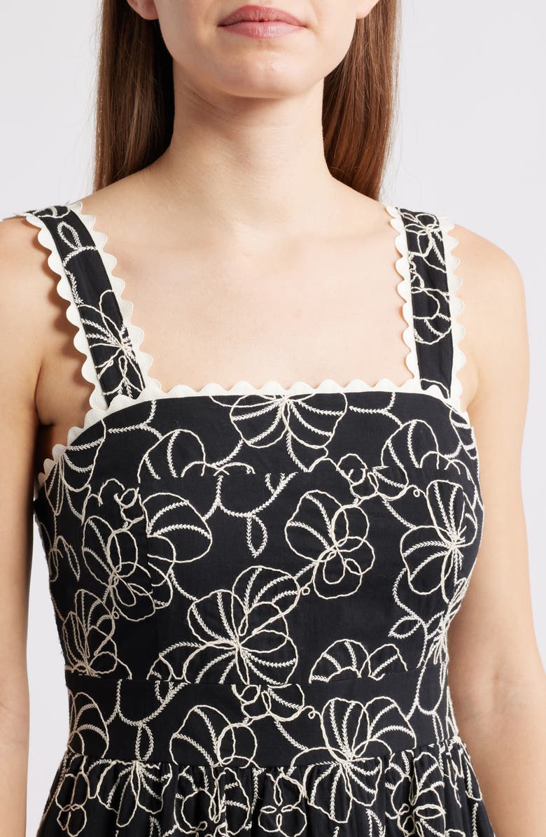 Sam Edelman Floral Embroidered Cotton Midi Dress, Alternate, color, Black/ White