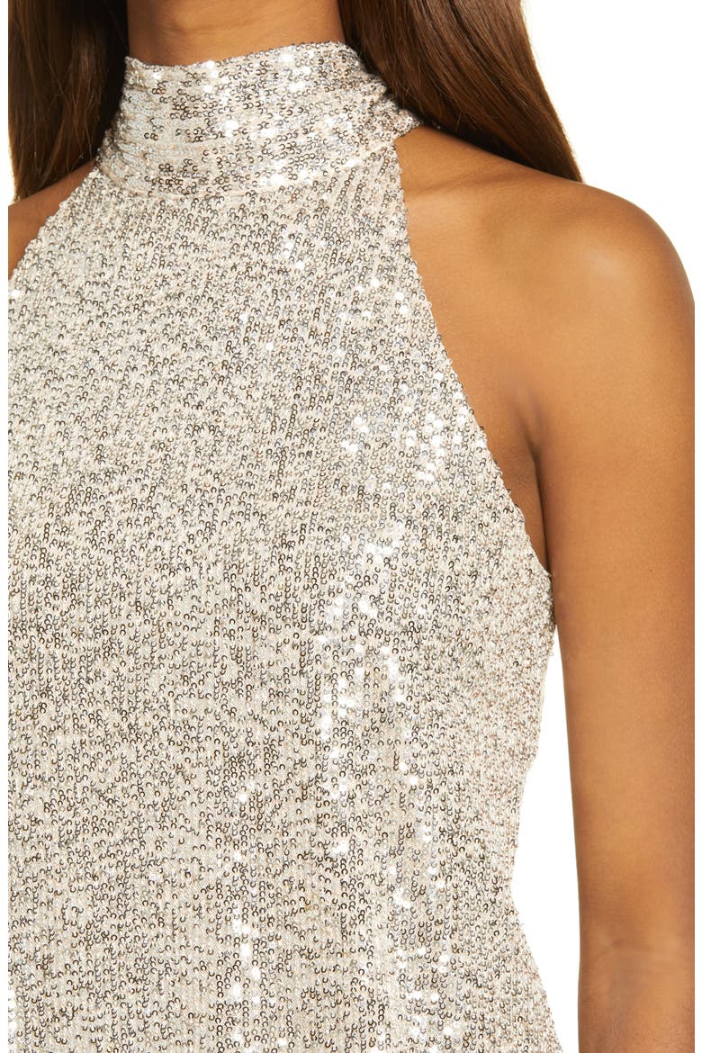 High Neck Sequin Halter Top, Alternate, color, BEIGE- SILVER SEQUIN