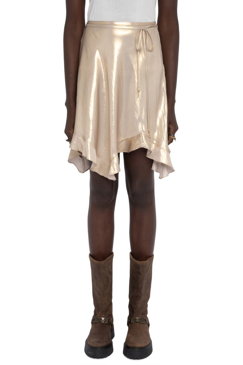 Jetos Asymmetric Metallic Satin Skirt, Main, color, GOLD