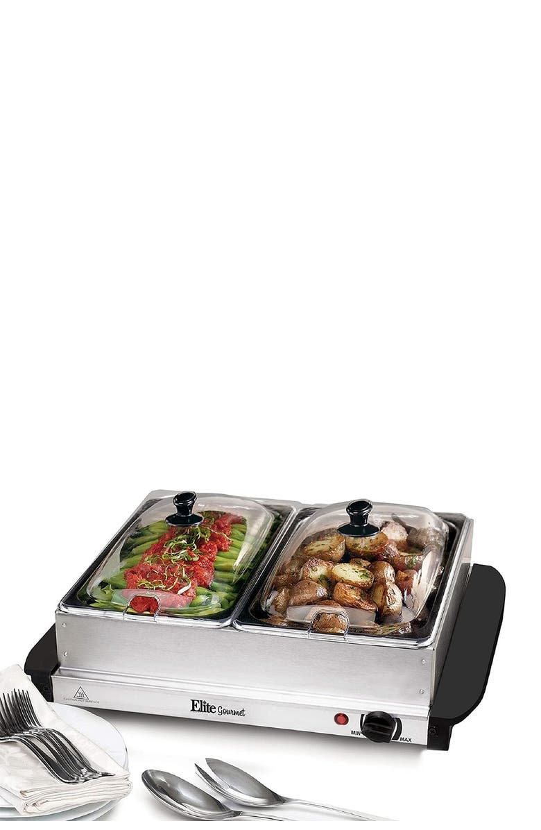 MAXI-MATIC Elite Gourmet 2 x 2.5 Qt. Stainless Steel Electric Buffet Server, Main, color, 