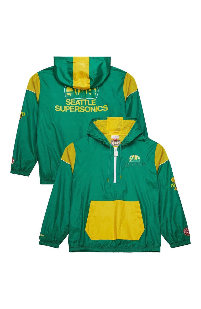 Mitchell & Ness Unisex Mitchell & Ness Kelly Green Seattle SuperSonics Hardwood Classics Team OG 3.0 Anorak Half-Zip Windbreaker Jacket, Main, color,