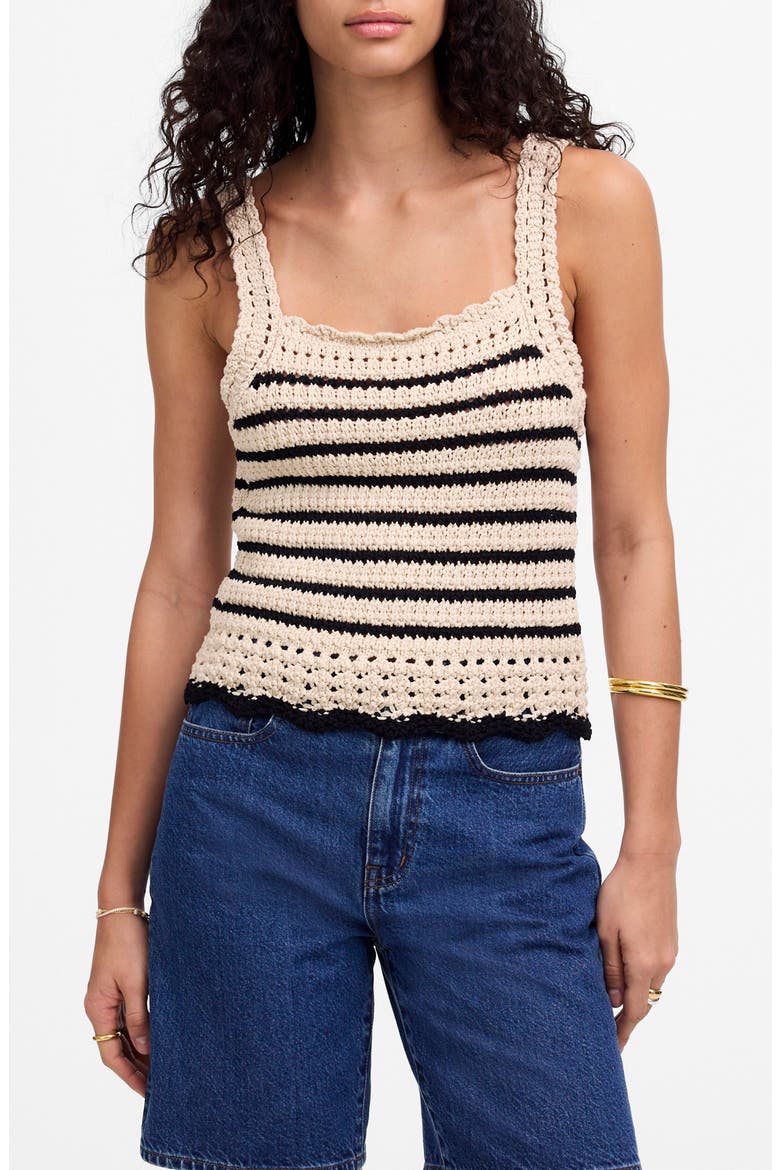 Stripe Crochet Sweater Tank, Main, color, NATURAL AND BLACK STRIPE