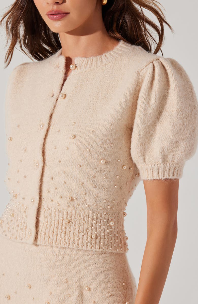 ASTR the Label Joly Puff Sleeve Pearly Button Cardigan, Alternate, color,